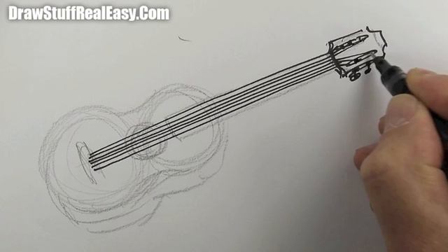 How to draw a Spanish Guitar Real Easy | Step by Step with Easy, Spoken Instructions смотреть онлайн
