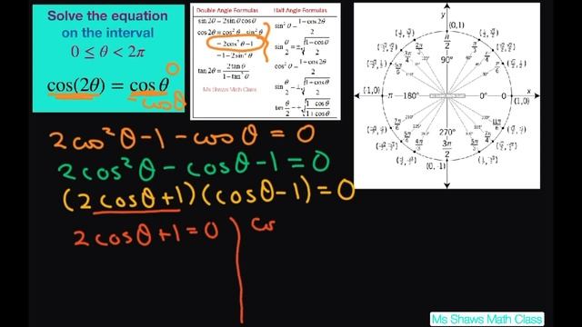 Solve the Trig equation cos(2x) = cos x on the interval [0, 2pi) смотреть онлайн