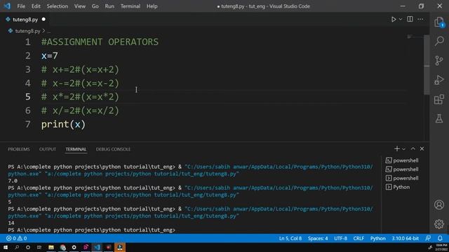 Assignment operators in Python in English : Python tutorial .#9 смотреть онлайн