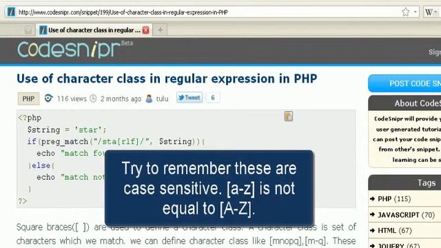 PHP tutorial :Use of character class in regular expression in PHP смотреть онлайн