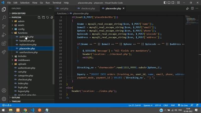 PHP Ecom Part 26: How to make checkout page and place order in PHP MySql | Delete cart items смотреть онлайн