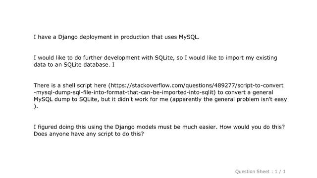 Django : How to migrate Django models from mysql to sqlite (or between any two database systems)? смотреть онлайн