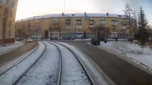 Омский трамвай запись с регистратора маршрут 2 ПО Полет - Ул. Котельникова за 2 минуты осень 2022