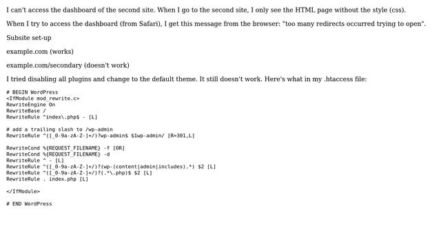 Wordpress: Can't access 2nd site (sub) dashboard of Wordpress Multisite смотреть онлайн