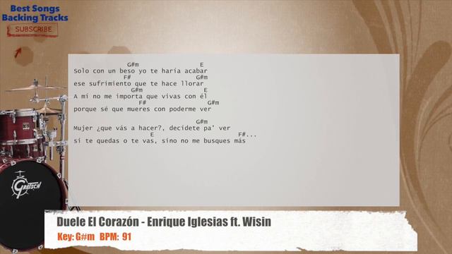 🥁 Duele El Corazon - Enrique Iglesias ft Wisin Drums Backing Track with chords and lyrics смотреть онлайн