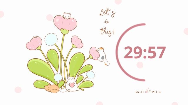 1 Hour - Study Timer Aesthetic Rain With Cute Cat On Flowers #timer #1houraestheticmusic #1hourloop