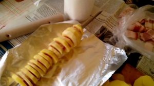 Картошка на мангале или шашлык из картошки с беконом.