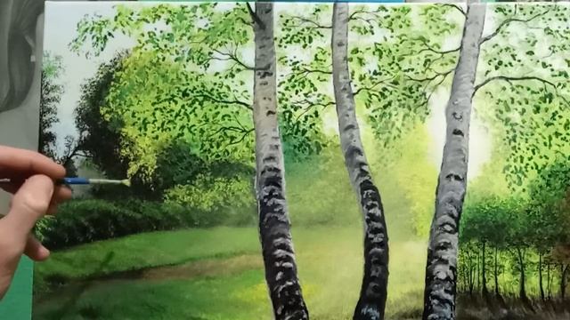 Как рисовать березы маслом часть#2 смотреть онлайн