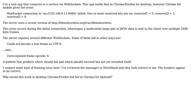 WebSockets work in desktop browsers but fail in Chrome for Android смотреть онлайн