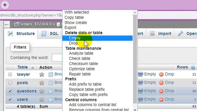 How to drop tables from a database in phpMyAdmin смотреть онлайн