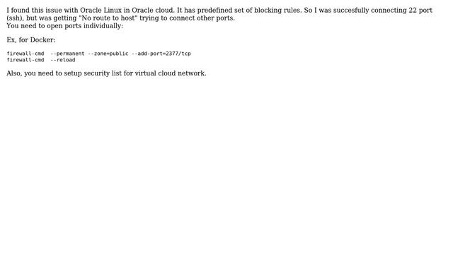 "No route to host" when trying to connect to a TCP service on an Oracle Cloud Intance смотреть онлайн