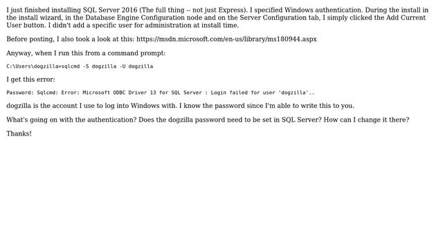 Databases: New SQL Server 2016 install -- confused logging on via the command line смотреть онлайн