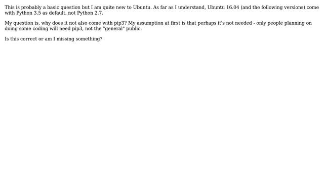 Ubuntu: Why does Ubuntu 16.04 come with Python 3.5 but not pip3? смотреть онлайн