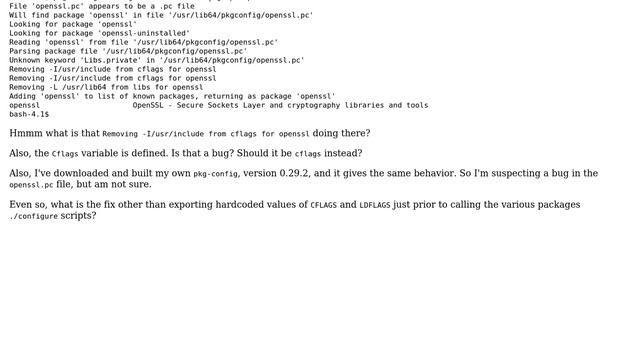 Unix & Linux: Why is pkg-config --cflags openssl returning nothing on RHEL 6.8? смотреть онлайн