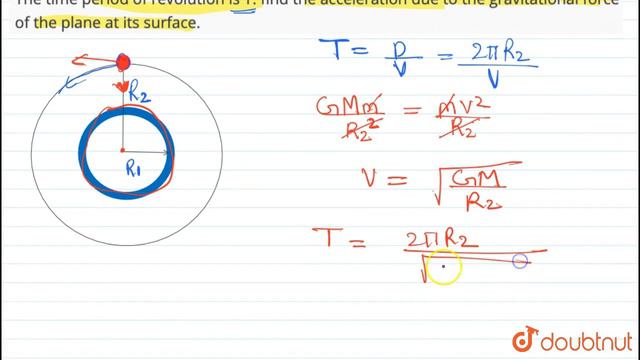 The radius ofa planet is `R_1 `and a satellite revolves round it in a circle of radius `R смотреть онлайн