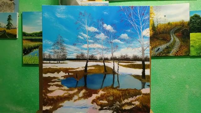 Весенний пейзаж маслом_Весна пришла_ _Oil Painting Time Lapse Spring oil landscape #живопись#весна смотреть онлайн