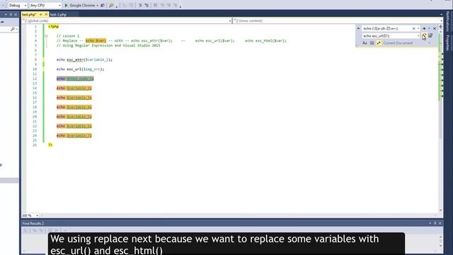 Find and Replace using Regular Expression - Replace [ echo $var; ] with wordpress escape functions смотреть онлайн