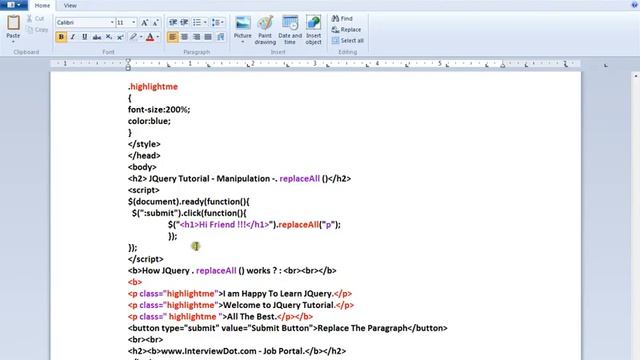 REPLACEALL METHOD IN JQUERY DEMO смотреть онлайн