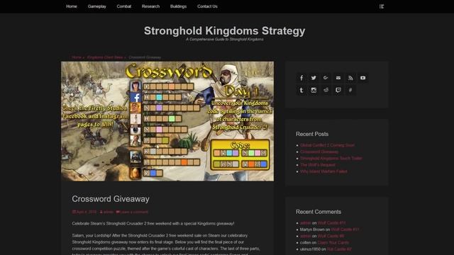 Crossword Giveaway Codes - Stronghold Kingdoms