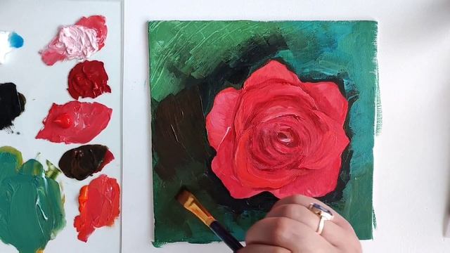 Acrylic Painting - Red Rose Flower. Рисуем розу - акрилом.