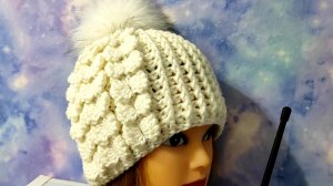 Шапочка крючком с узором бабочки. Шапочка для начинающих.130