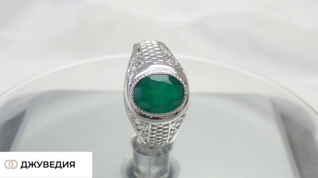 Перстень Мужской с Зеленым агатом, Артикул КМ-180_с, серебро 925 пробы смотреть онлайн