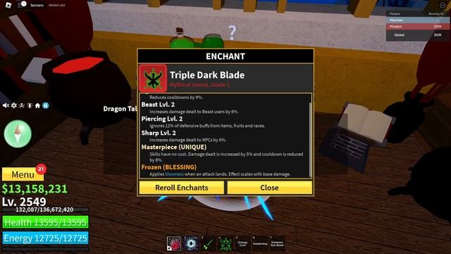 TRIPLE DARK BLADE Frozen Enchant Showcase Blox Fruit смотреть онлайн