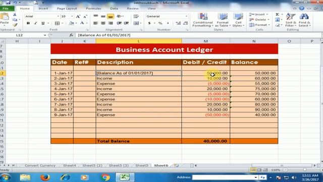 How to Create a Business Accounts Ledger in Microsoft Excel : Debit Credit Balance смотреть онлайн