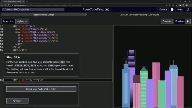Learn CSS | FreeCodeCamp Learn CSS Variables by Building a City Skyline - Step 88 смотреть онлайн