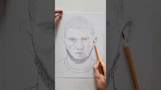 Рисую Хабиба Нурмагомедова, портрет карандашом