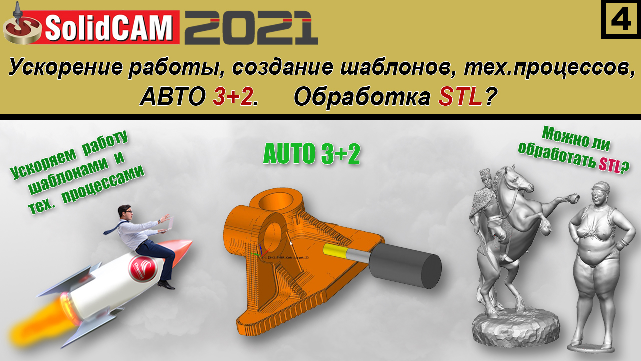 SolidCAM 2021 Ускорение работы. Создание шаблонов и техпроцессов, авто 3+2. Обработка STL? смотреть онлайн