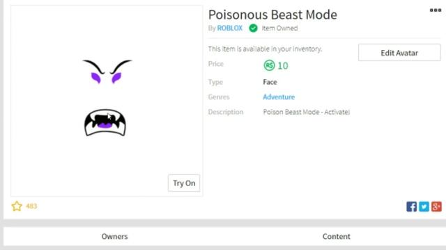POISONOUS BEAST MODE ON SALE FOR 24 HOURS FOR ONLY 10 ROBUX! - ROBLOX - GET IT NOW!! смотреть онлайн