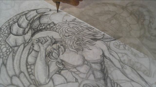 Warrior, Angel & Dragon Tattoo Design - Speed Drawing смотреть онлайн