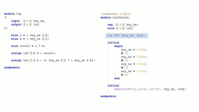 Простой тестбенч на языке Verilog. Запуск симуляции в ModelSim. смотреть онлайн