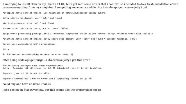 Ubuntu: fresh re installation of ckan, jetty, solr смотреть онлайн