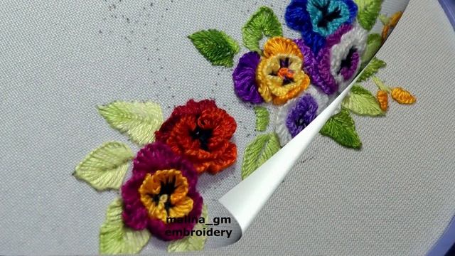 Flower Embroidery | How To Embroider: Pansies | Beautiful Basket With Flowers