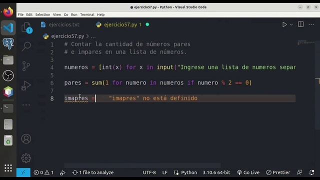 Ejercicio 57: Contar la cantidad de números pares e impares en una lista de números. смотреть онлайн