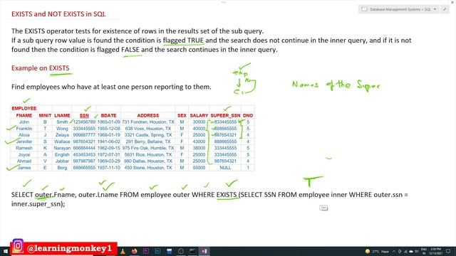 EXISTS and NOT EXISTS in SQL || Lesson 88 || DBMS || Learning Monkey || смотреть онлайн