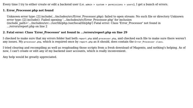 Magento: Fatal error: Class 'Error_Processor' not found in .../errors/report.php on line 29 смотреть онлайн