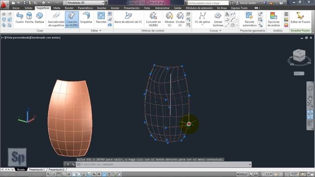 Autocad - 4/4 Superficies 3D; superficies NURBS, vértices de control. Tutorial en español HD смотреть онлайн