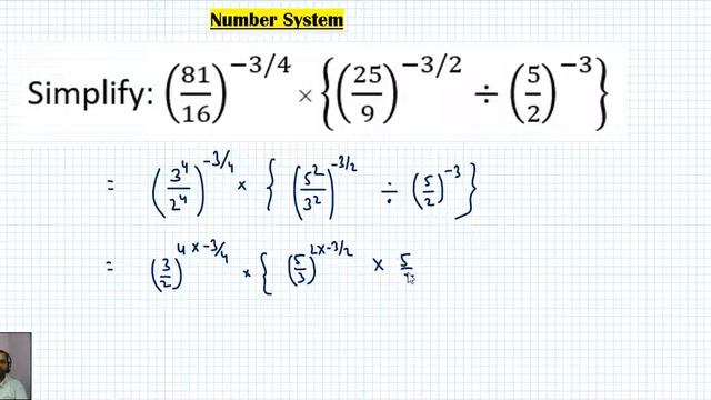 Simplify: (81/16)^(-3/4)×{(25/9)^(-3/2)÷(5/2)^(-3) } смотреть онлайн