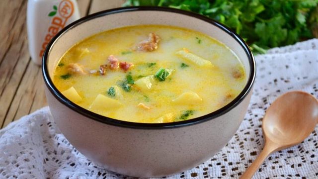 Суп с копченой курицей и плавленным сыром смотреть онлайн