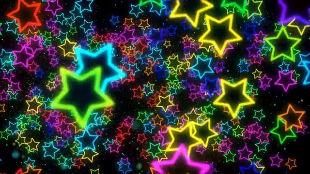 Bright Colorful Neon Stars Flying In A Black Background