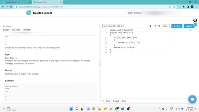 Pattern Printing in Java | Loops Assignment | Triangle | Newton School Assignment Answer смотреть онлайн