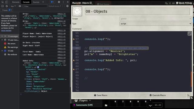 Learn JavaScript With Foundry VTT V0.9.X - E08: Objects (Part 02) смотреть онлайн
