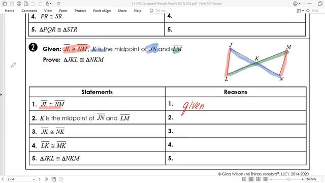 Geometry (Gina Wilson) 4.5 Congruent Triangle Proofs SSS and SAS (Part 1) смотреть онлайн
