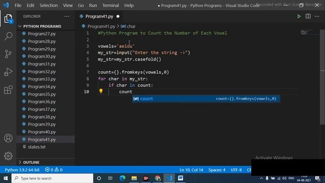 Python Program to Count the Number of Each Vowel смотреть онлайн