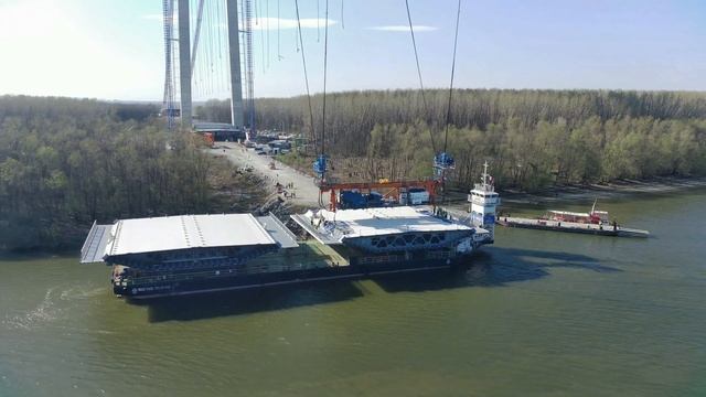 Suspended bridge on the Danube , Braila , Romania ; windy day смотреть онлайн