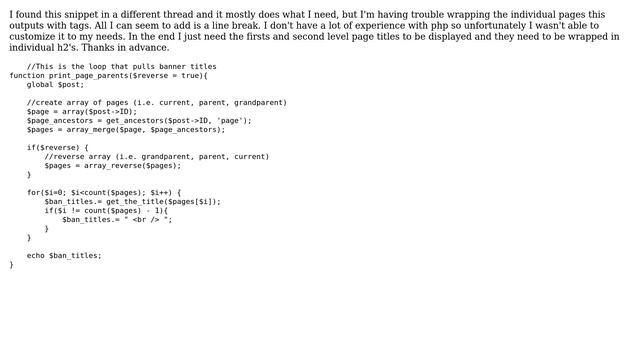 Wordpress: How can I get an ＜h2＞ tag to wrap each ancestor that gets outputted in this condition? смотреть онлайн