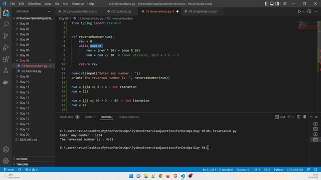 Reverse a number in Python | Factorial of a number in Python | Python Interview Questions | 08 смотреть онлайн